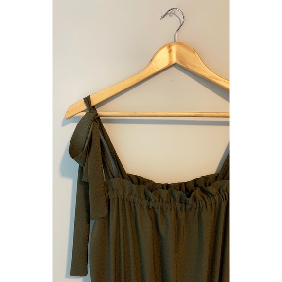 Handmade Custom Rust Clay Olive Green and Red Midi Tie Strap Rayon Ruffle Dress - Picture 14 of 16